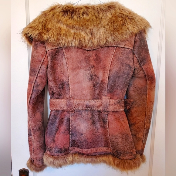 Le Chateau False Suede XXS Belted Coat Faux Fur Collar and Lining - Picture 2 of 16